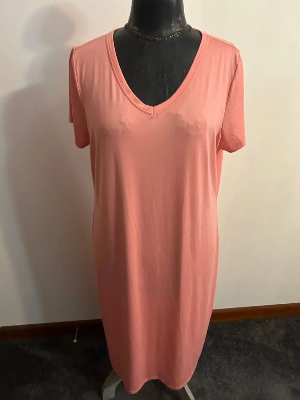 Simple V-Neck Coral Shift Dress